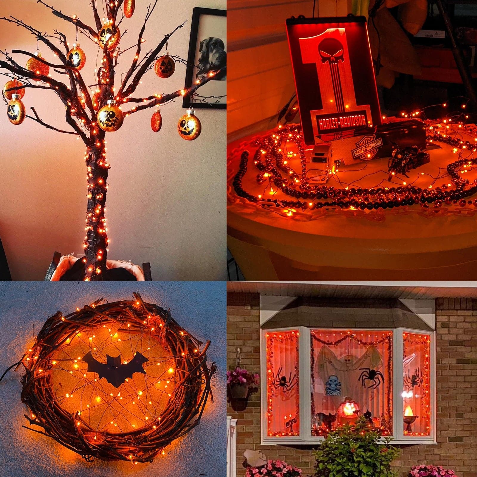 Orange Purple Halloween String Lights: Black Wire Fairy Lights