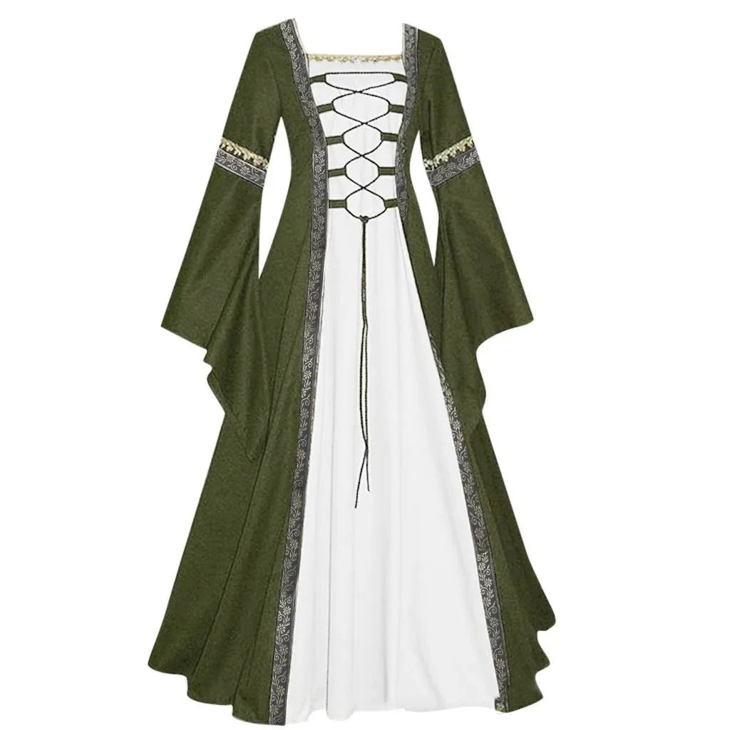 Vintage Gothic Women's Long Dress Halloween Square Neck Bandage Medieval Cosplay Dress Queen Cosplay Clothes Ball Gown