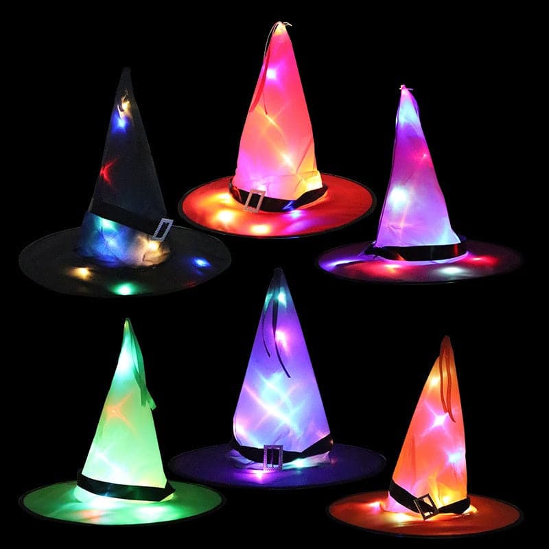 LED Lights Halloween Witch Hat For Kids Party Halloween Decoration Witch Hat Decor Supplies Outdoor Tree Hanging Ornament