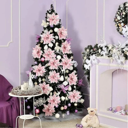10/5/1pcs 14.5cm Glitter Artifical Christmas Flowers Christmas Tree Decoration Happy New Year Ornaments Xmas Fake Flowers natal