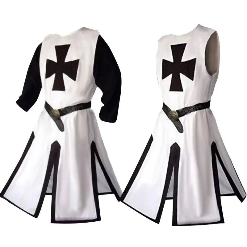 S-4XL Mens Medieval Crusader Knights Templar Tunic Cosplay Costumes Renaissance Halloween Surcoat Warrior Black Plague Cloak Top