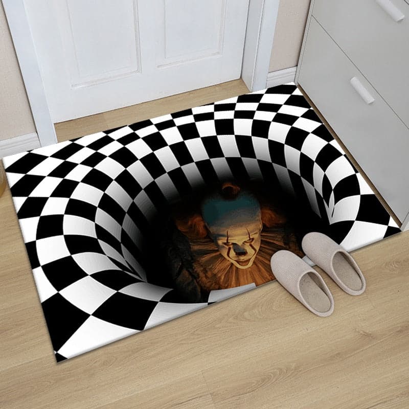 3D Visual Clown Floor Mat Halloween Door Mat Entrance Door Room Terrifying Horror Foot Mat Halloween Decor for Home 40*60CM