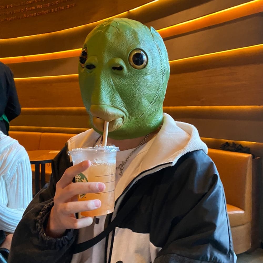 Eraspooky 2020 HOT Funny Green Fish Head Masks Cosplay Halloween Costume For Adult Purim Xmas Party Props Animal Latex Headgear