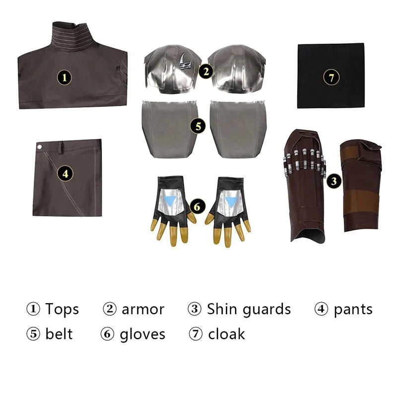 Adult Man Mandalo Cosplay Costume Halloween Din Djarin Leather Cosplay Outfit   Battlesuit Costume Vest Hand Guard Accessories