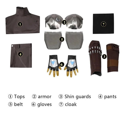 Adult Man Mandalo Cosplay Costume Halloween Din Djarin Leather Cosplay Outfit   Battlesuit Costume Vest Hand Guard Accessories