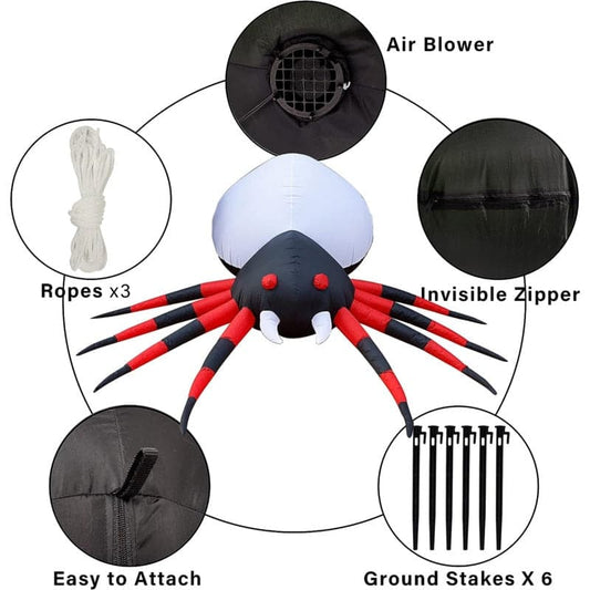 2.4m Large Spider Shape Halloween April Fools Day Party Atmosphere Decoration Built In Rotating LED Light Dacron Inflatable Toys