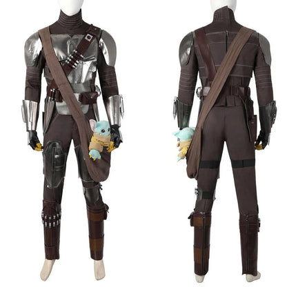 Adult Man Mandalo Cosplay Costume Halloween Din Djarin Leather Cosplay Outfit   Battlesuit Costume Vest Hand Guard Accessories