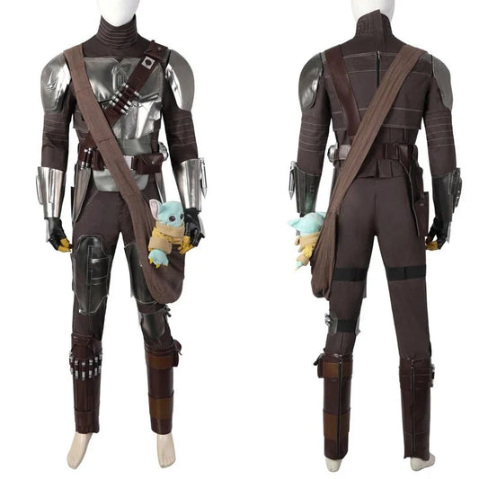 Adult Man Mandalo Cosplay Costume Halloween Din Djarin Leather Cosplay Outfit   Battlesuit Costume Vest Hand Guard Accessories