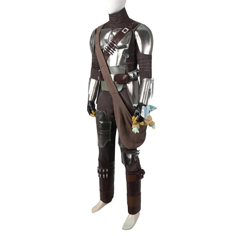 Adult Man Mandalo Cosplay Costume Halloween Din Djarin Leather Cosplay Outfit   Battlesuit Costume Vest Hand Guard Accessories