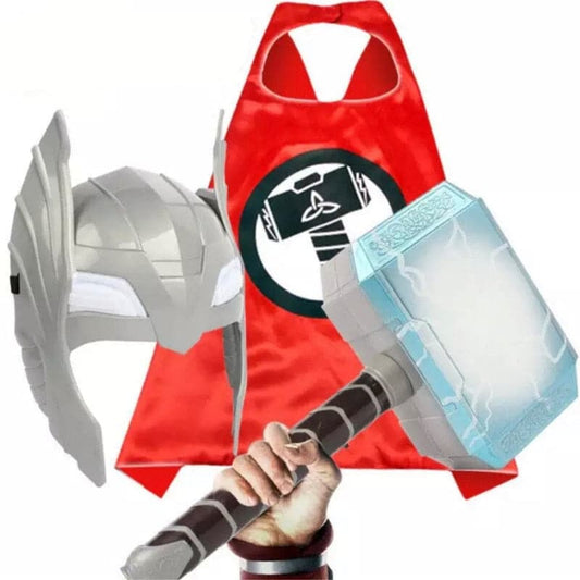 Cosplay hero Thor LED light luminous sounding Helmet mask Weapon hammer quake Cloak clothes sets model toy Costume party gift