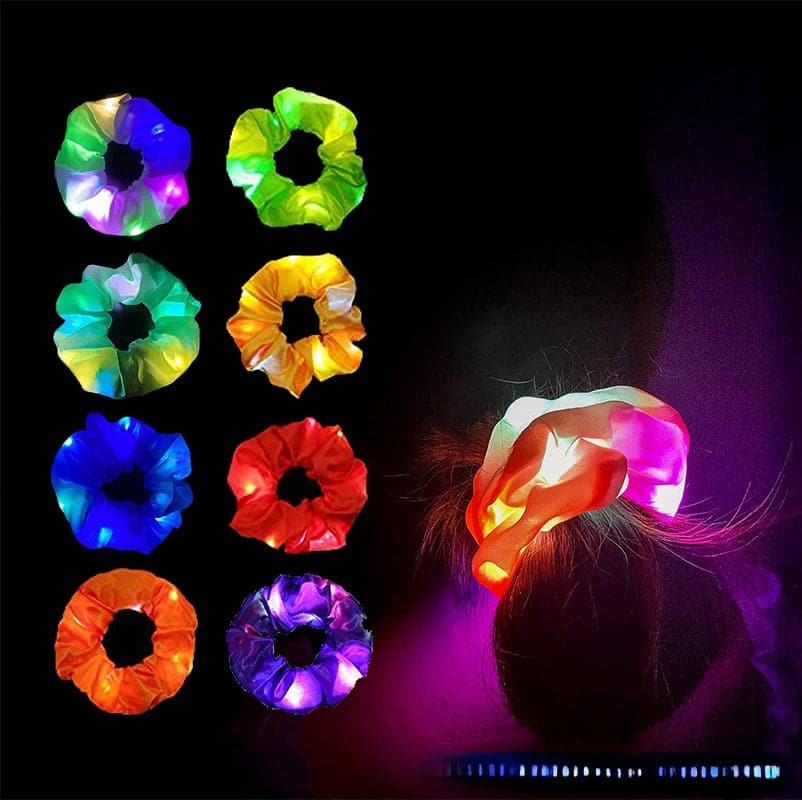 10pcs LED Luminous Hair Scrunchies Light Up Hair Scrunchies Elastic Light Women Girls Hair Bands for Halloween Christmas Party