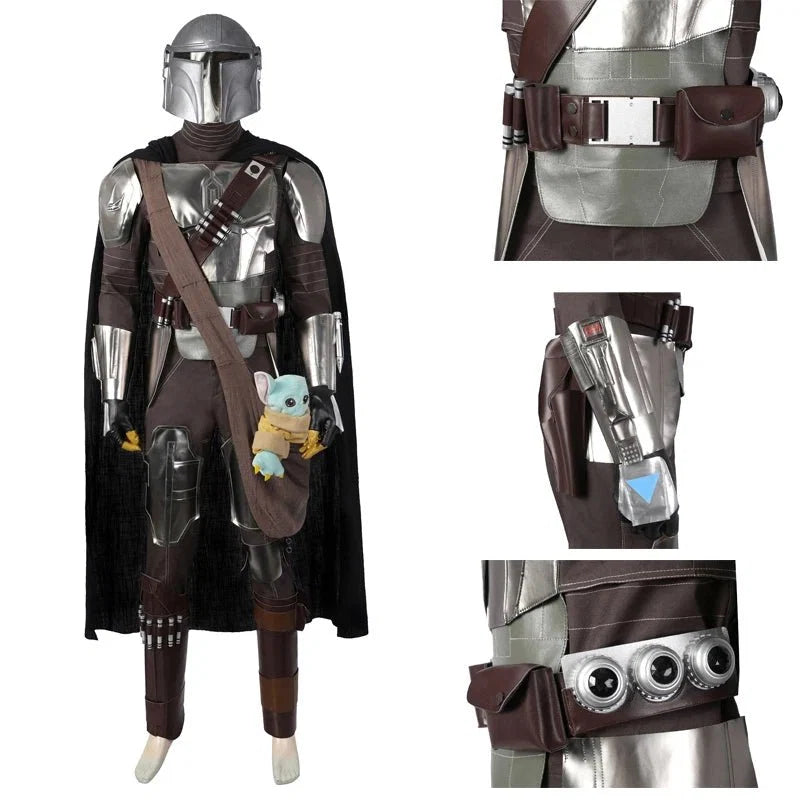 Adult Man Mandalo Cosplay Costume Halloween Din Djarin Leather Cosplay Outfit   Battlesuit Costume Vest Hand Guard Accessories