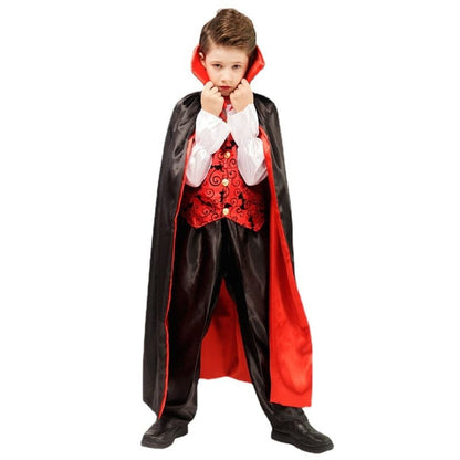 Kids Vampire Costume Capes Robes Black Red Deluxe Fantasia Dress Up Girl Boys Halloween Shirt Vest Pants Cloak Sets Full Length