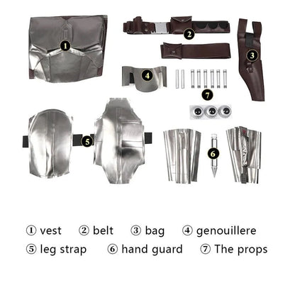 Adult Man Mandalo Cosplay Costume Halloween Din Djarin Leather Cosplay Outfit   Battlesuit Costume Vest Hand Guard Accessories