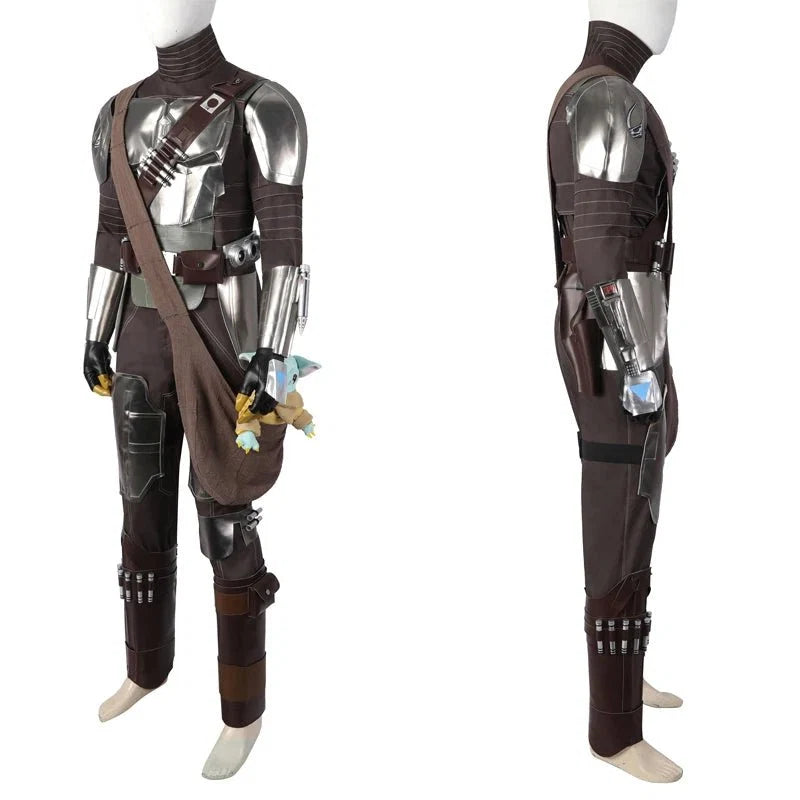 Adult Man Mandalo Cosplay Costume Halloween Din Djarin Leather Cosplay Outfit   Battlesuit Costume Vest Hand Guard Accessories