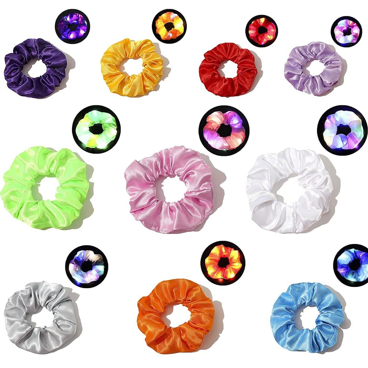 10pcs LED Luminous Hair Scrunchies Light Up Hair Scrunchies Elastic Light Women Girls Hair Bands for Halloween Christmas Party